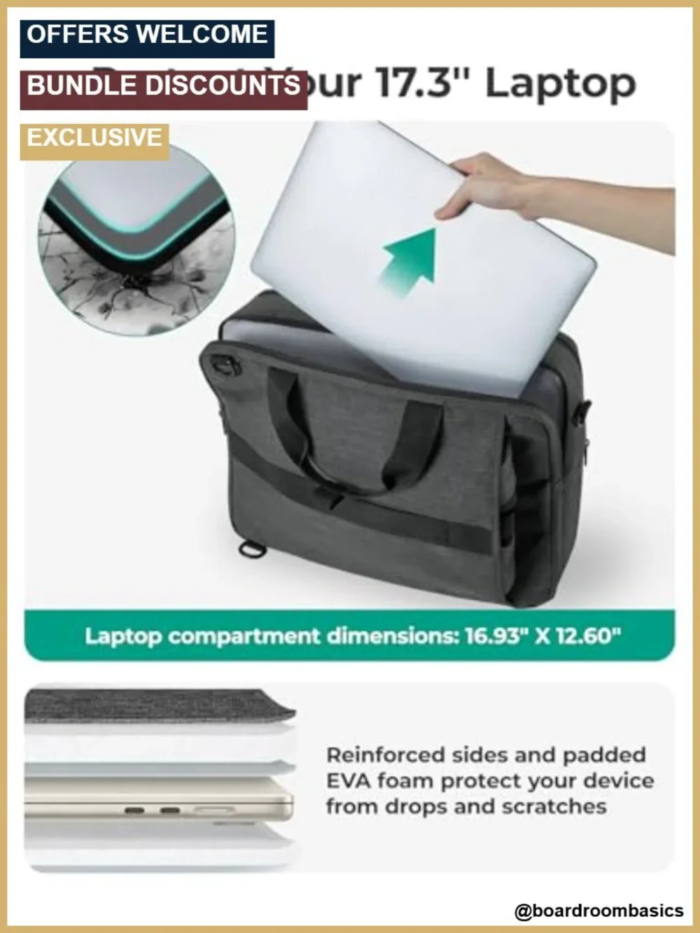 3-in-1 Laptop Bag 17.3 Inch Water-Repellent Shoulder Briefcase Multi-Pocket